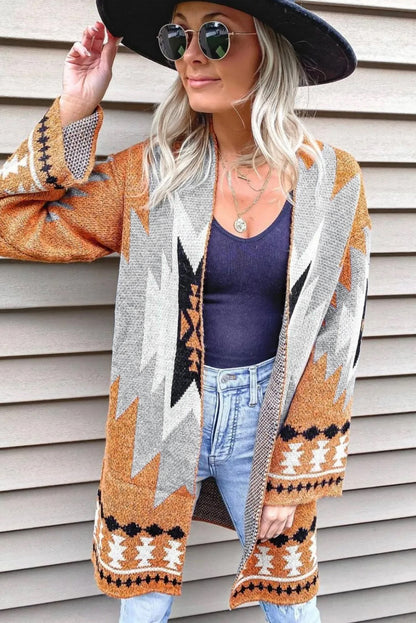 Golden Citadel Geometric Open-Front Cardigan