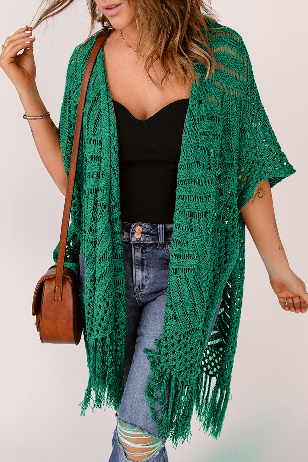 Cyrene Whispers - Open Front Cardigan with Fringes