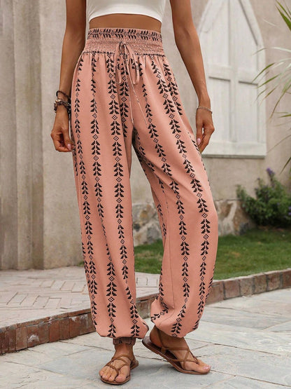 Tied Printed High Waist Pants - Aqaba Boho