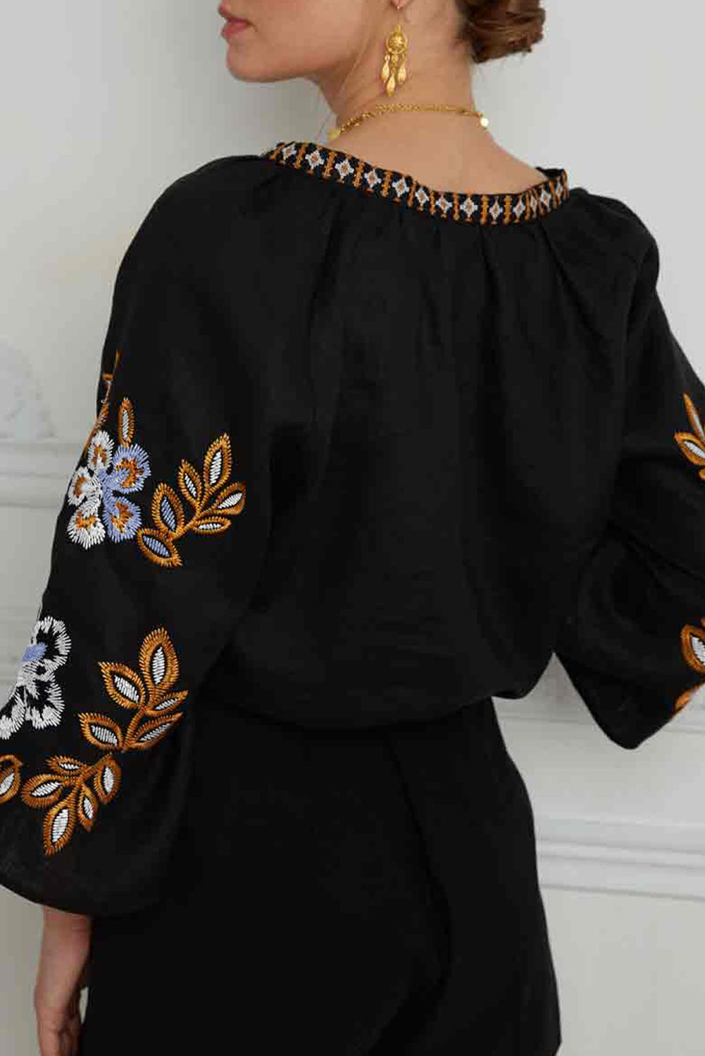 Tripoli Twilight | Floral Embroidered V-Neck Blouse