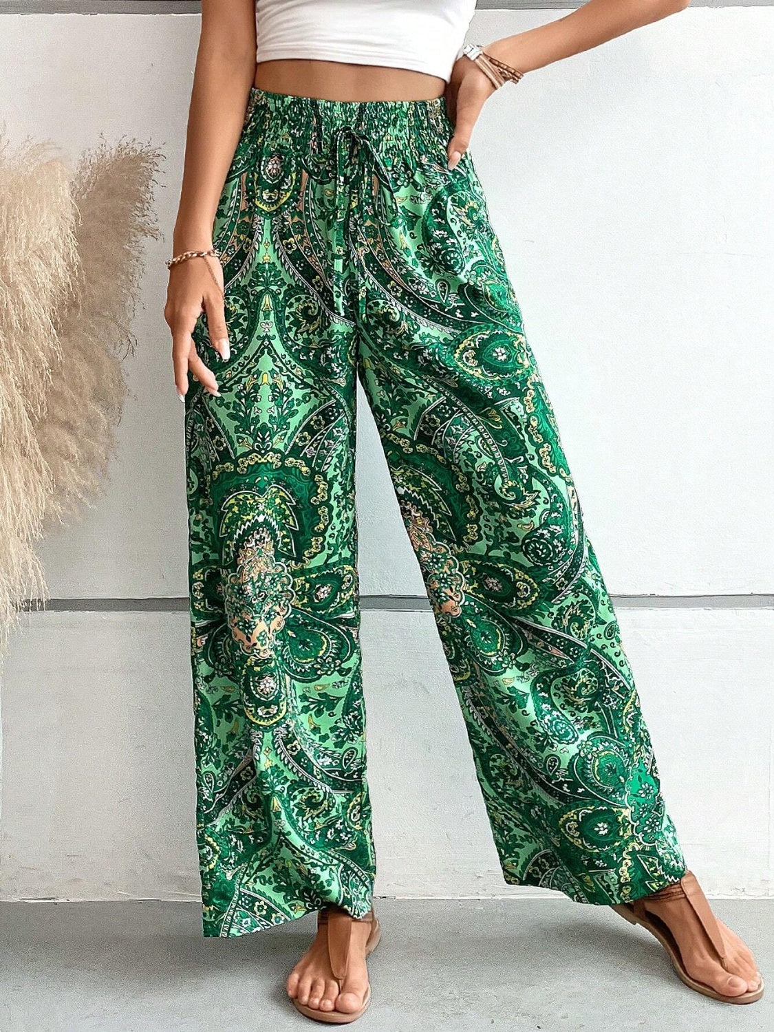 Mesopotamian Meadows - Paisley Printed Wide Leg Pants