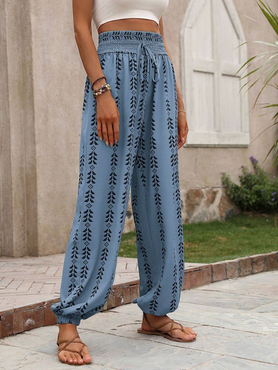 Tied Printed High Waist Pants - Aqaba Boho