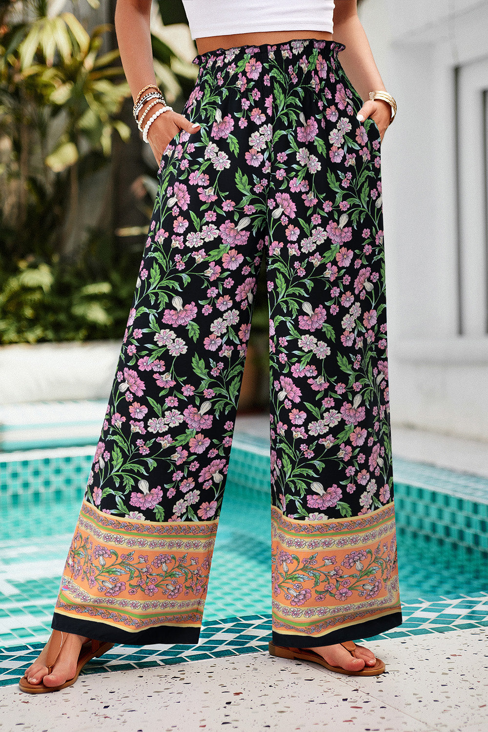 Shiraz Meadows - Printed High Waist Wide Leg Pants