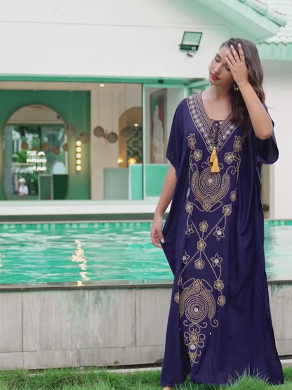 Marrakech Muse - Embroidered Lace-up Kaftan Dress