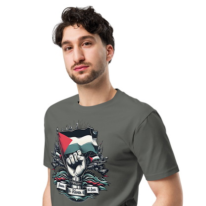 Unisex t-shirt with Palestinian flag design.